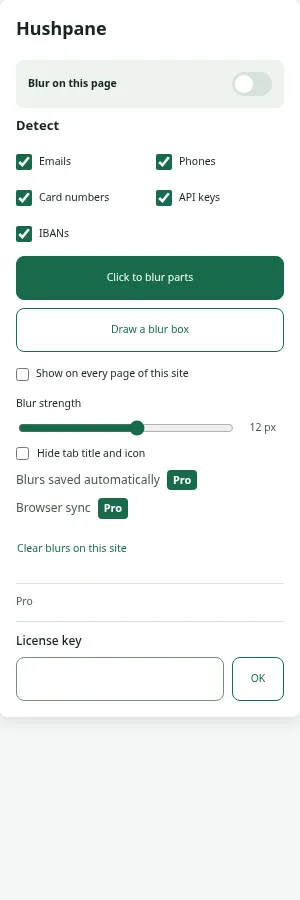 Hushpane popup with Pro active
